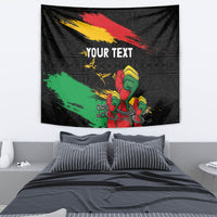 Black Juneteenth tapestry with raised fist artwork and bold 'YOUR TEXT' text