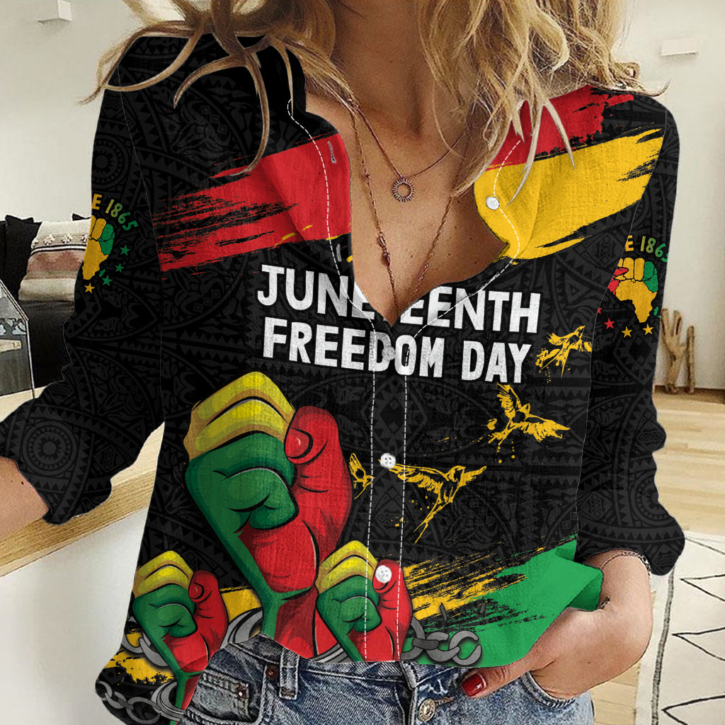 Personalized Juneteenth Freedom Day Women Casual Shirt Raised Fist Black Power and Africa Pattern - Wonder Print Shop