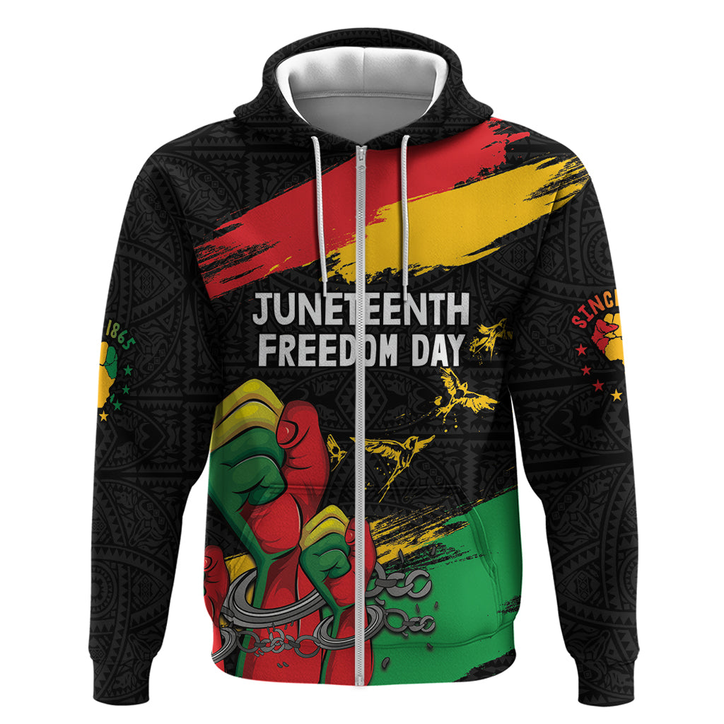 Personalized Juneteenth Freedom Day Zip Hoodie Raised Fist Black Power and Africa Pattern - Wonder Print Shop