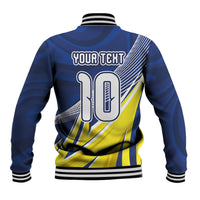 Curacao National Football Custom Baseball Jacket Abstract Sharp Wave Pattern Sporty Style with Map