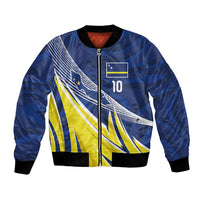 Curacao National Football Custom Bomber Jacket Abstract Sharp Wave Pattern Sporty Style with Map