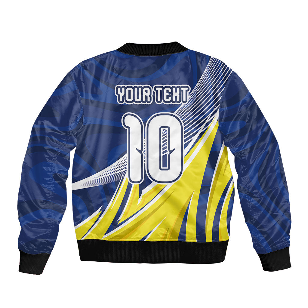 Curacao National Football Custom Bomber Jacket Abstract Sharp Wave Pattern Sporty Style with Map