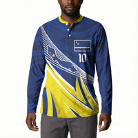 Curacao National Football Custom Button Sweatshirt Abstract Sharp Wave Pattern Sporty Style with Map