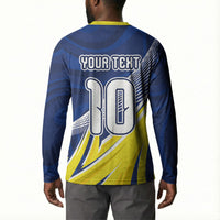 Curacao National Football Custom Button Sweatshirt Abstract Sharp Wave Pattern Sporty Style with Map