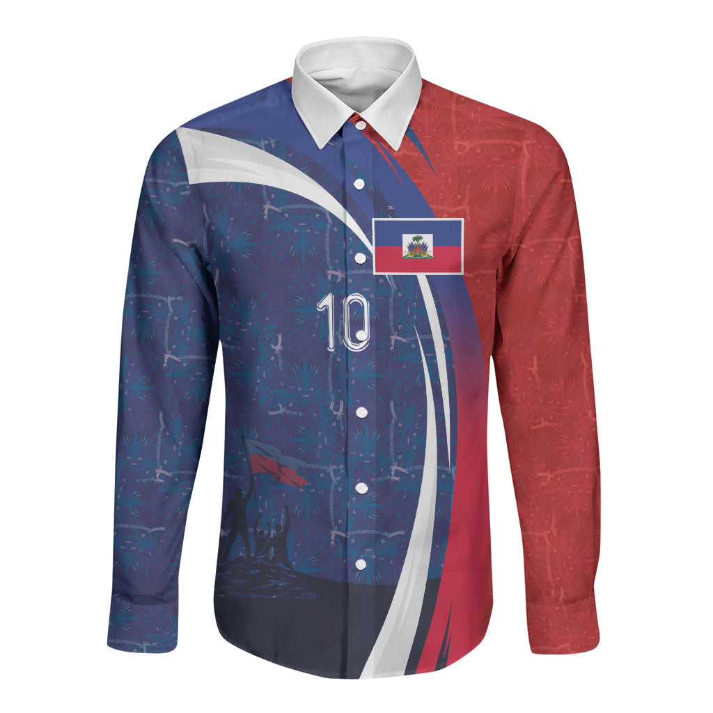 Haiti Football Custom Long Sleeve Button Shirt Abstract Graphic Style Patriotic