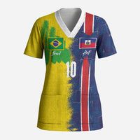 Haiti and Brazil Football Custom Scrub Top Splash Half Split