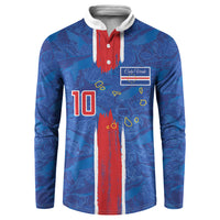 Cabo Verde Custom Button Sweatshirt Paint Brush Stroke Shark Pattern Map Design