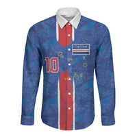 Cabo Verde Custom Long Sleeve Button Shirt Paint Brush Stroke Shark Pattern Map Design