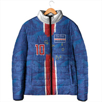 Cabo Verde Custom Padded Jacket Paint Brush Stroke Shark Pattern Map Design