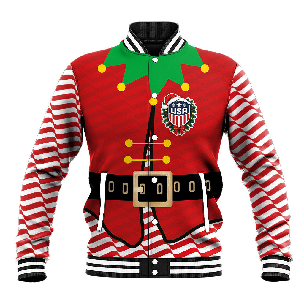 Custom USA Soccer Baseball Jacket Funny Christmas Elf Costume