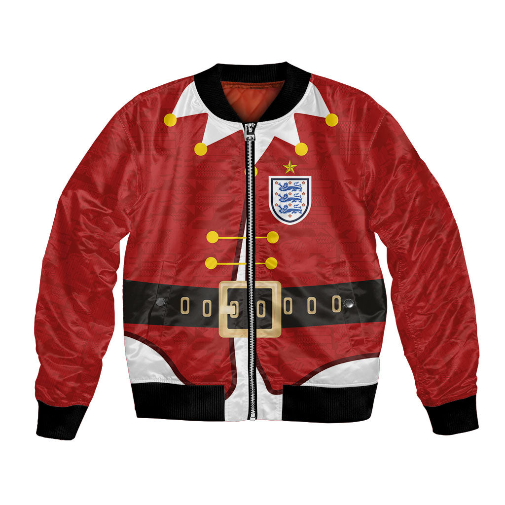 Custom England Football Bomber Jacket Funny Christmas Elf Costume