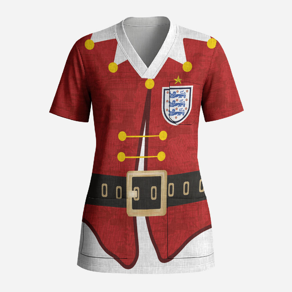 Custom England Football Scrub Top Funny Christmas Elf Costume