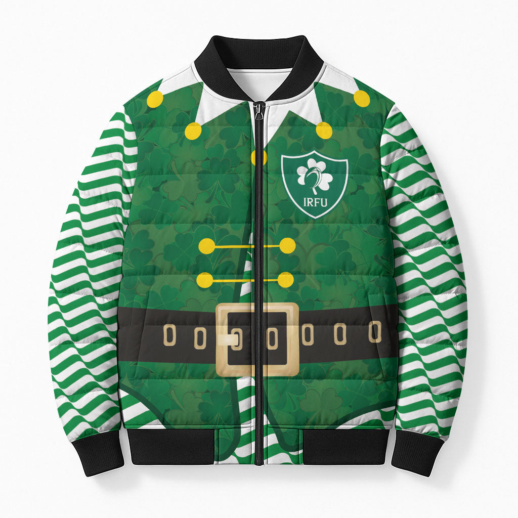 Custom Ireland Rugby Bomber Puffer Jacket Funny Christmas Elf Costume