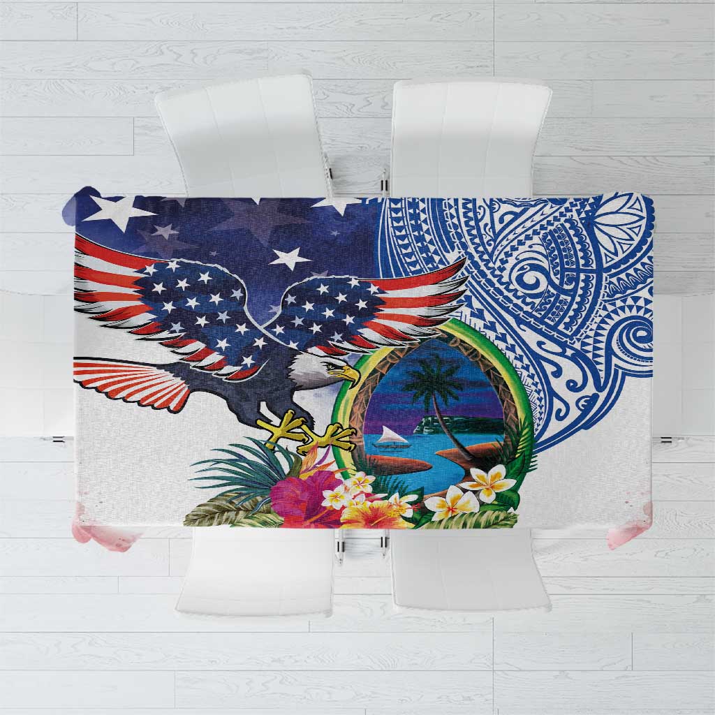 Guam and United States Together Tablecloth Bald Eagle and Guam Seal with Flower and Tribal Tattoos - Wonder Print Shop