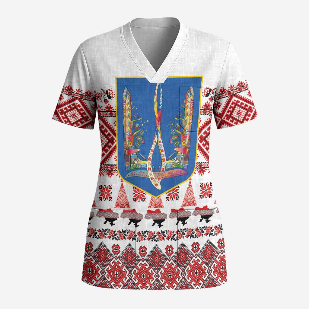 Ukraine Merry Christmas Scrub Top Ukraine Emblem and Vyshyvanka Xmas Style - Wonder Print Shop