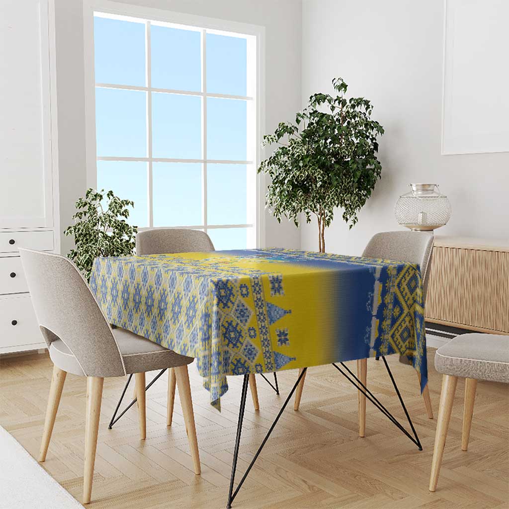 Ukraine Merry Christmas Tablecloth Ukraine Emblem and Vyshyvanka Knitted Effect - Wonder Print Shop