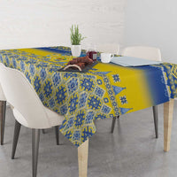 Ukraine Merry Christmas Tablecloth Ukraine Emblem and Vyshyvanka Knitted Effect - Wonder Print Shop