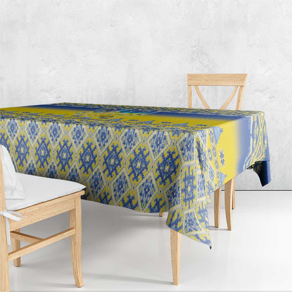 Ukraine Merry Christmas Tablecloth Ukraine Emblem and Vyshyvanka Knitted Effect - Wonder Print Shop