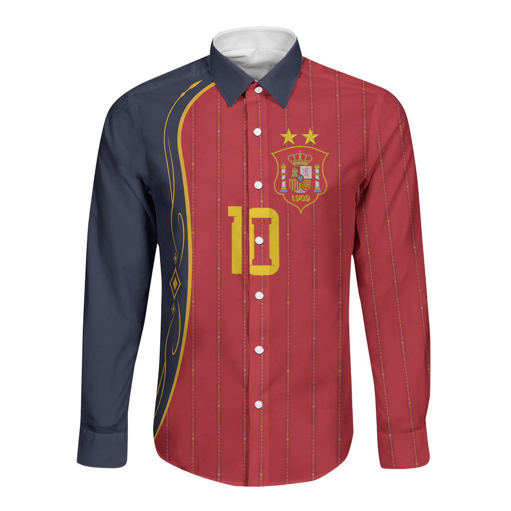 Custom Spain Football Long Sleeve Button Shirt Sporty Style-Royal Vibe