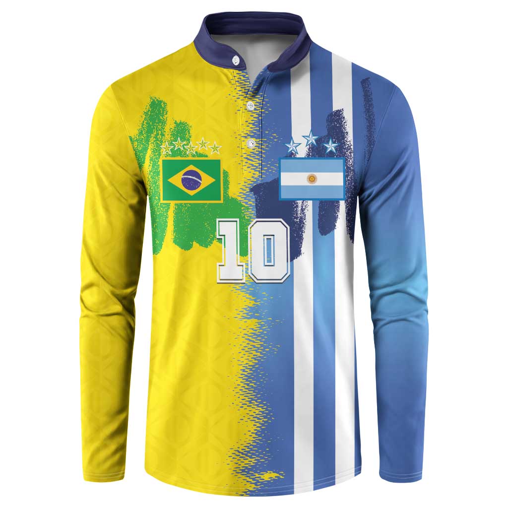 Custom Argentina and Brazil Football Mashup Button Sweatshirt La Albiceleste and Selecao