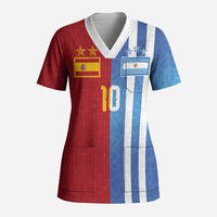 Custom Argentina and Spain Football Mashup Scrub Top Final 2026