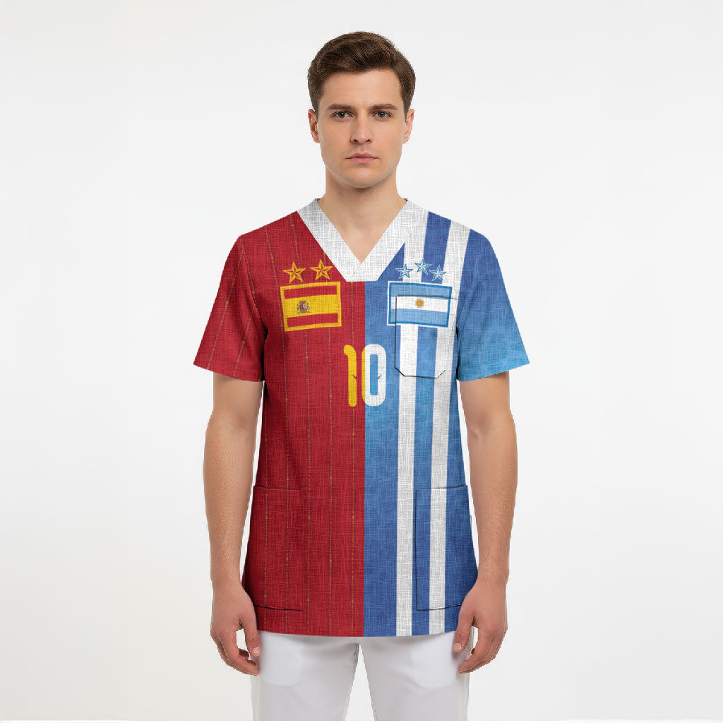 Custom Argentina and Spain Football Mashup Scrub Top Final 2026