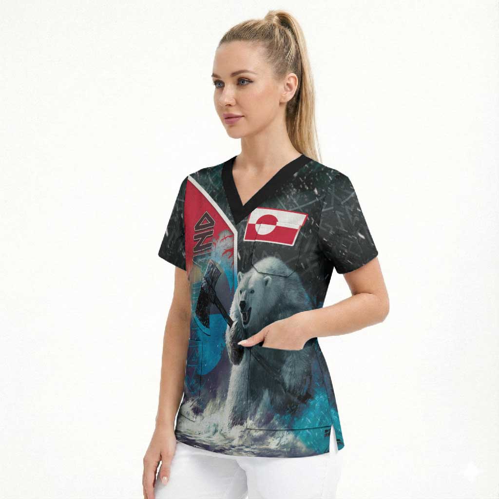 Personalized Greenland Scrub Top Polar Bear Warrior Fight for Kalaallit Nunaat