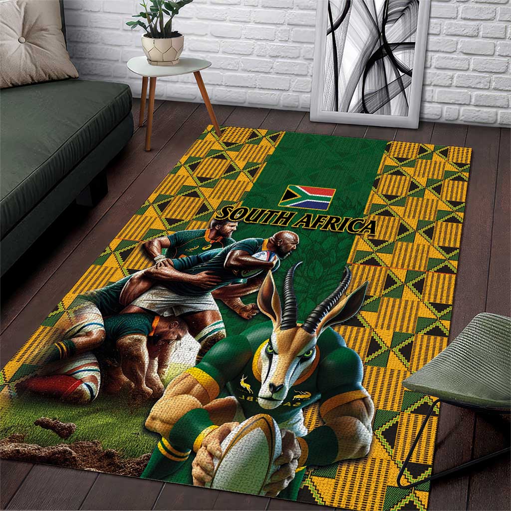 South Africa Rugby Area Rug The Springbok Mascot and Rugby Players Fight for Victory - Wonder Print Shop