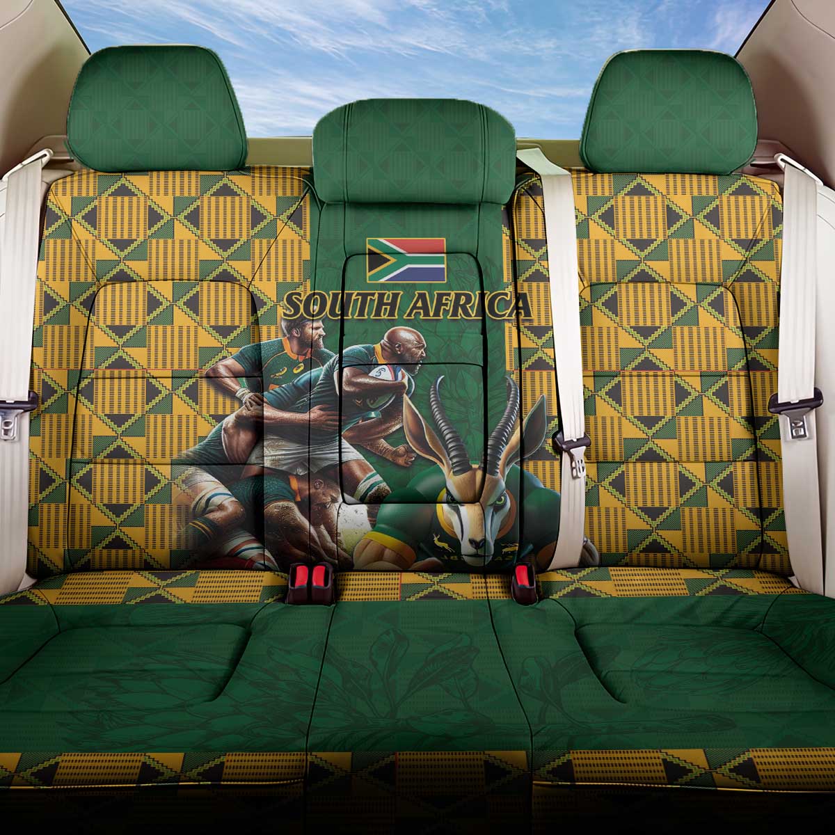 South Africa Rugby Back Car Seat Cover The Springbok Mascot and Rugby Players Fight for Victory - Wonder Print Shop