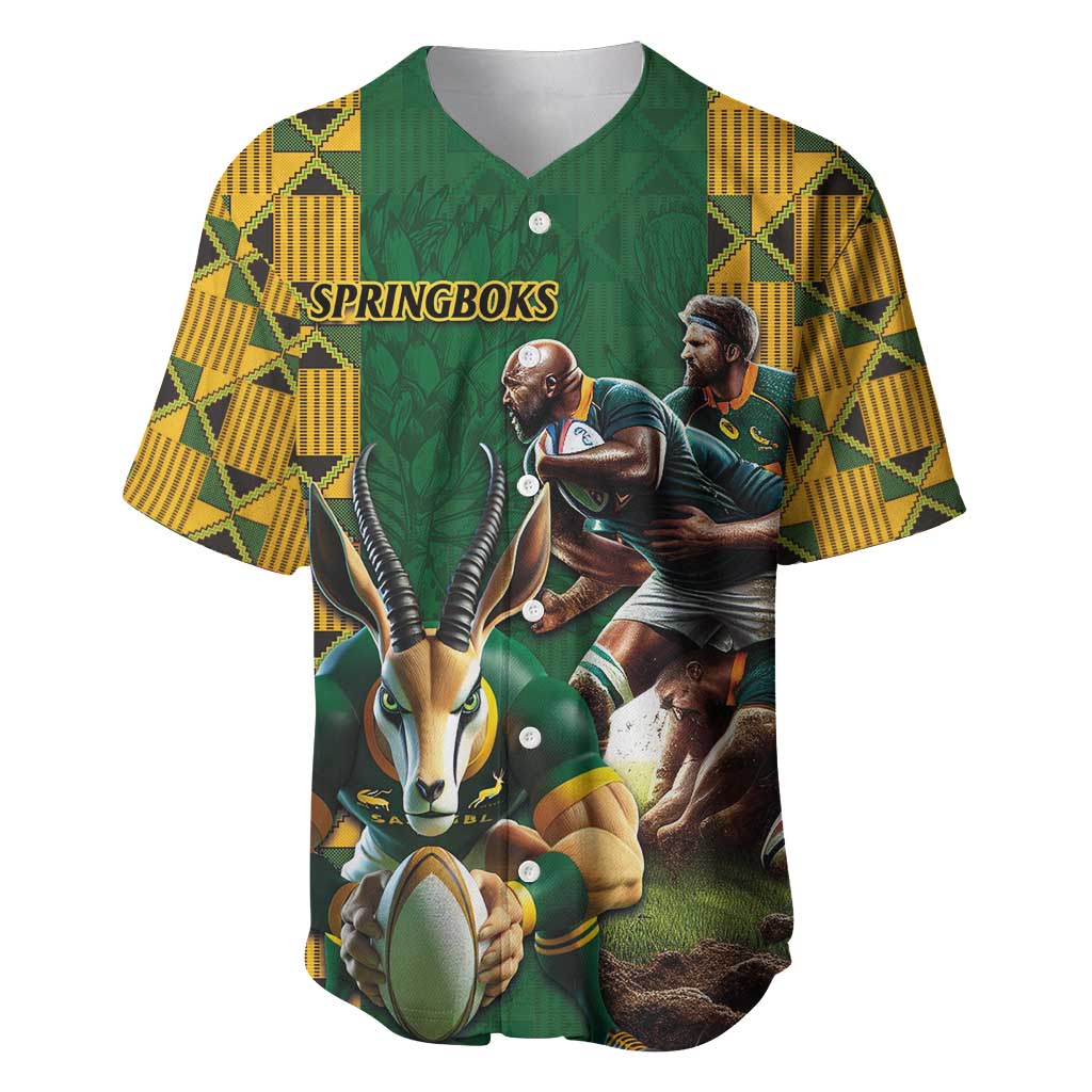 South Africa Rugby Baseball Jersey The Springbok Mascot and Rugby Players Fight for Victory - Wonder Print Shop