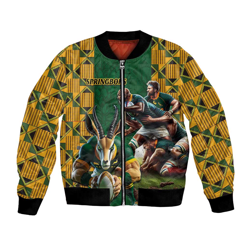 South Africa Rugby Bomber Jacket The Springbok Mascot and Rugby Players Fight for Victory - Wonder Print Shop