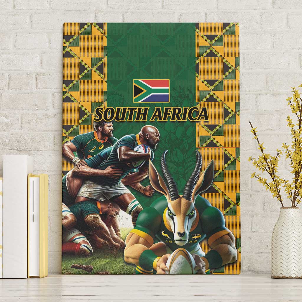 South Africa Rugby Canvas Wall Art The Springbok Mascot and Rugby Players Fight for Victory - Wonder Print Shop