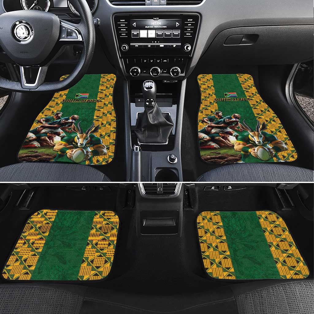 South Africa Rugby Car Mats The Springbok Mascot and Rugby Players Fight for Victory - Wonder Print Shop