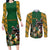 South Africa Rugby Couples Matching Long Sleeve Bodycon Dress and Long Sleeve Button Shirt The Springbok Mascot and Rugby Players Fight for Victory - Wonder Print Shop