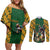 South Africa Rugby Couples Matching Off Shoulder Short Dress and Long Sleeve Button Shirt The Springbok Mascot and Rugby Players Fight for Victory - Wonder Print Shop