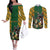 South Africa Rugby Couples Matching Off The Shoulder Long Sleeve Dress and Long Sleeve Button Shirt The Springbok Mascot and Rugby Players Fight for Victory