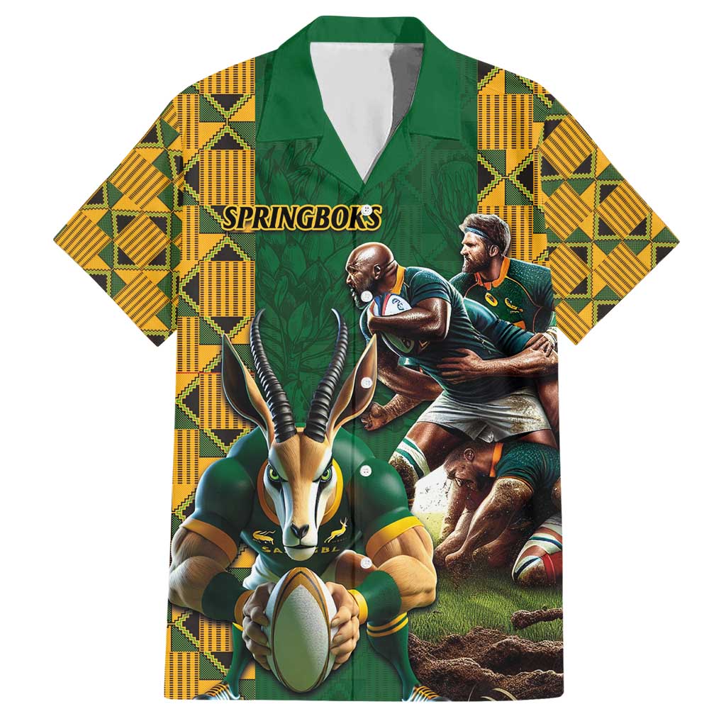 South Africa Rugby Hawaiian Shirt The Springbok Mascot and Rugby Players Fight for Victory - Wonder Print Shop