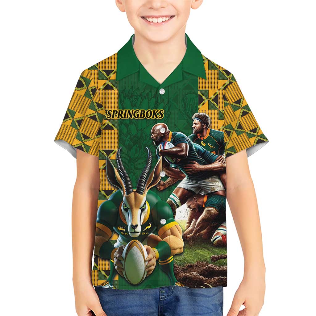 South Africa Rugby Kid Hawaiian Shirt The Springbok Mascot and Rugby Players Fight for Victory - Wonder Print Shop