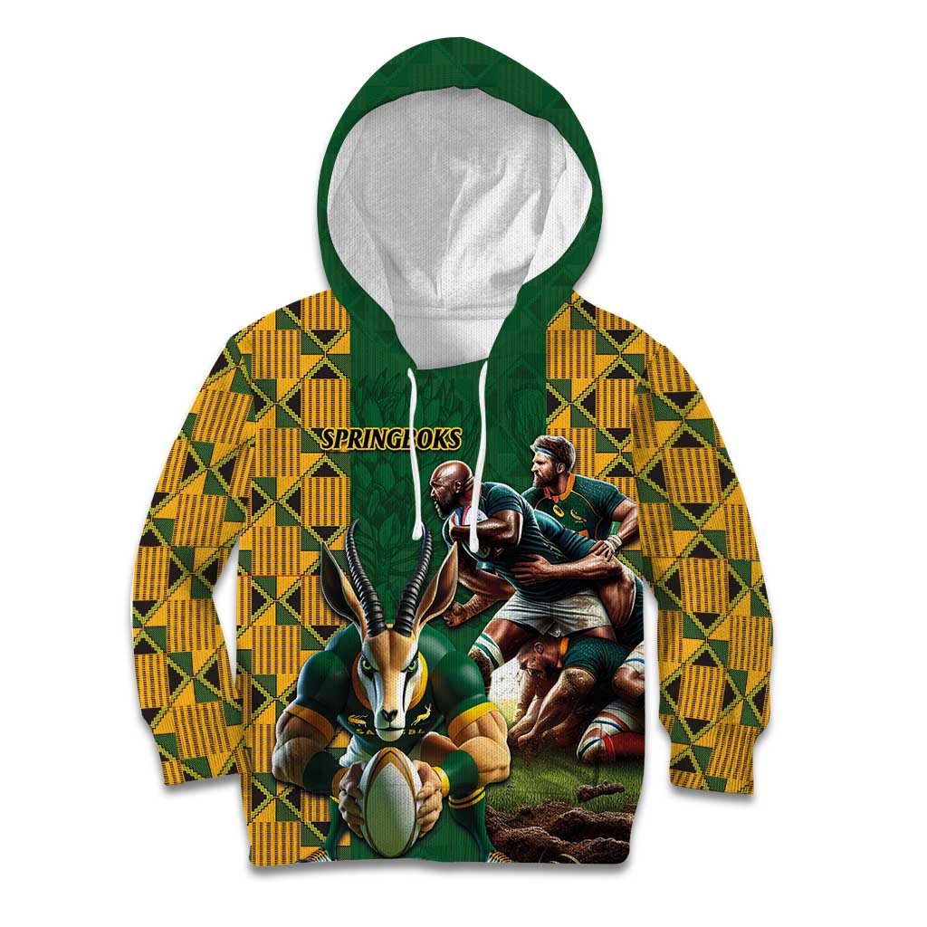 South Africa Rugby Kid Hoodie The Springbok Mascot and Rugby Players Fight for Victory - Wonder Print Shop