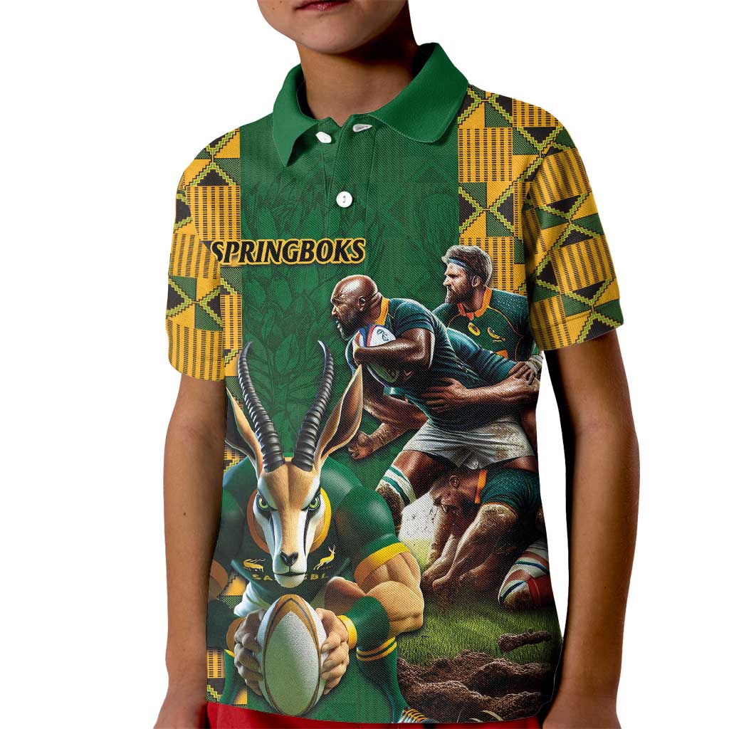 South Africa Rugby Kid Polo Shirt The Springbok Mascot and Rugby Players Fight for Victory - Wonder Print Shop