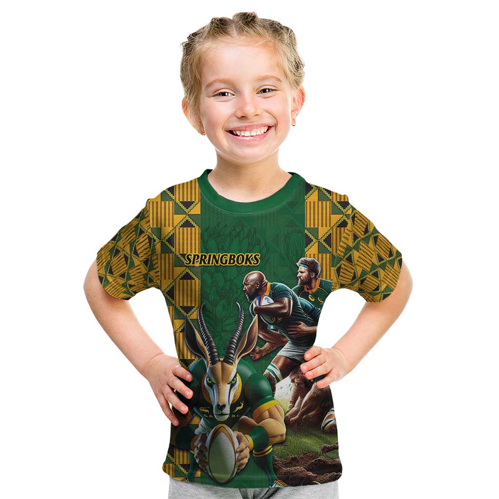 South Africa Rugby Kid T Shirt The Springbok Mascot and Rugby Players Fight for Victory - Wonder Print Shop