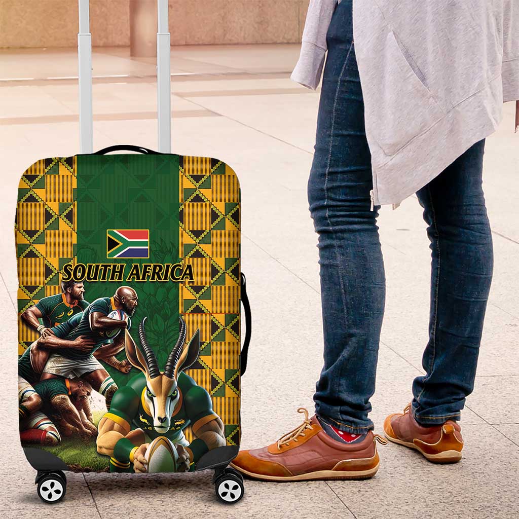 South Africa Rugby Luggage Cover The Springbok Mascot and Rugby Players Fight for Victory - Wonder Print Shop