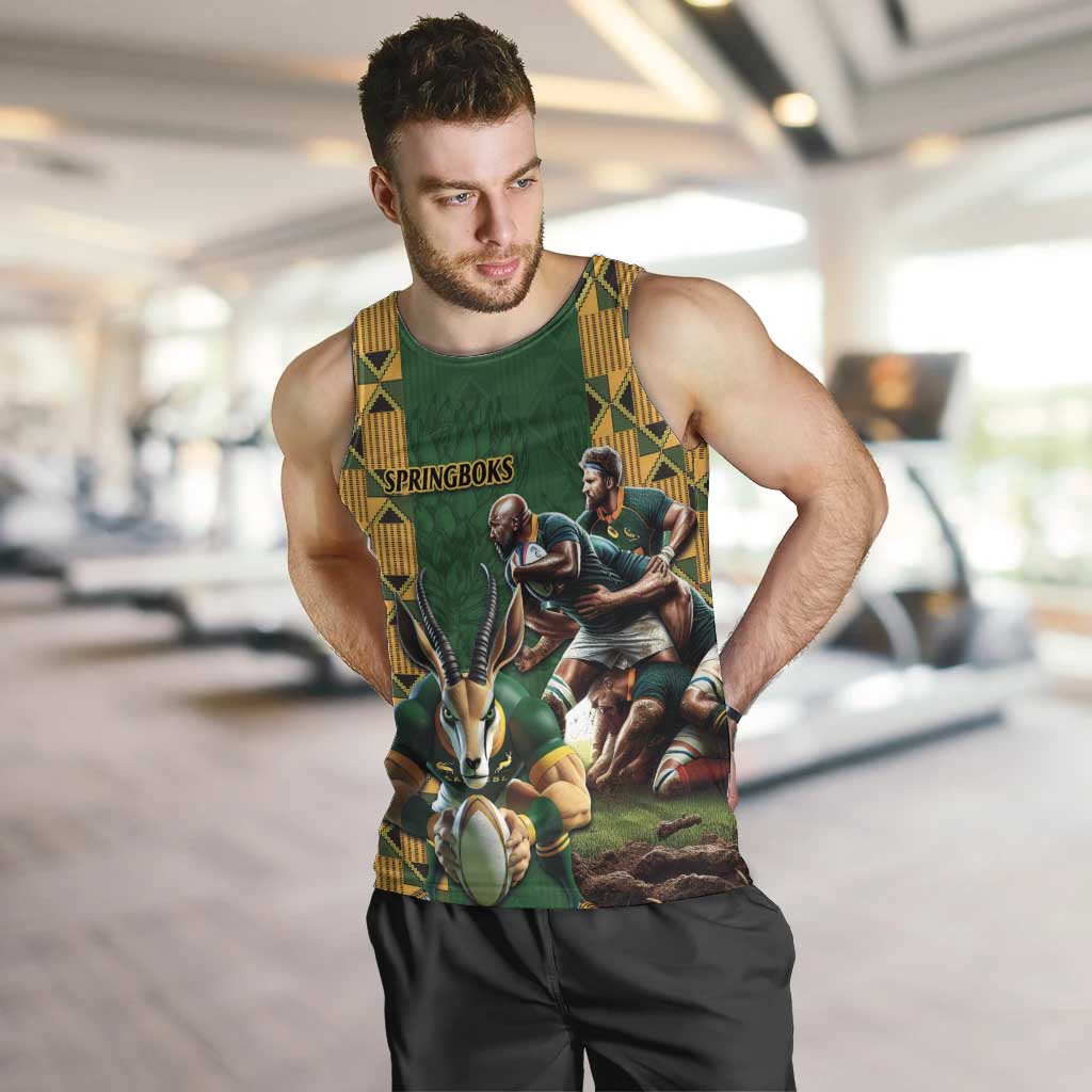 South Africa Rugby Men Tank Top The Springbok Mascot and Rugby Players Fight for Victory - Wonder Print Shop