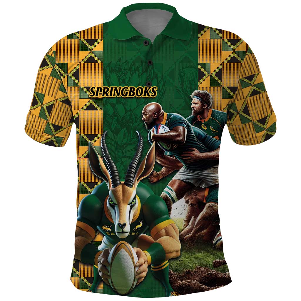 South Africa Rugby Polo Shirt The Springbok Mascot and Rugby Players Fight for Victory - Wonder Print Shop