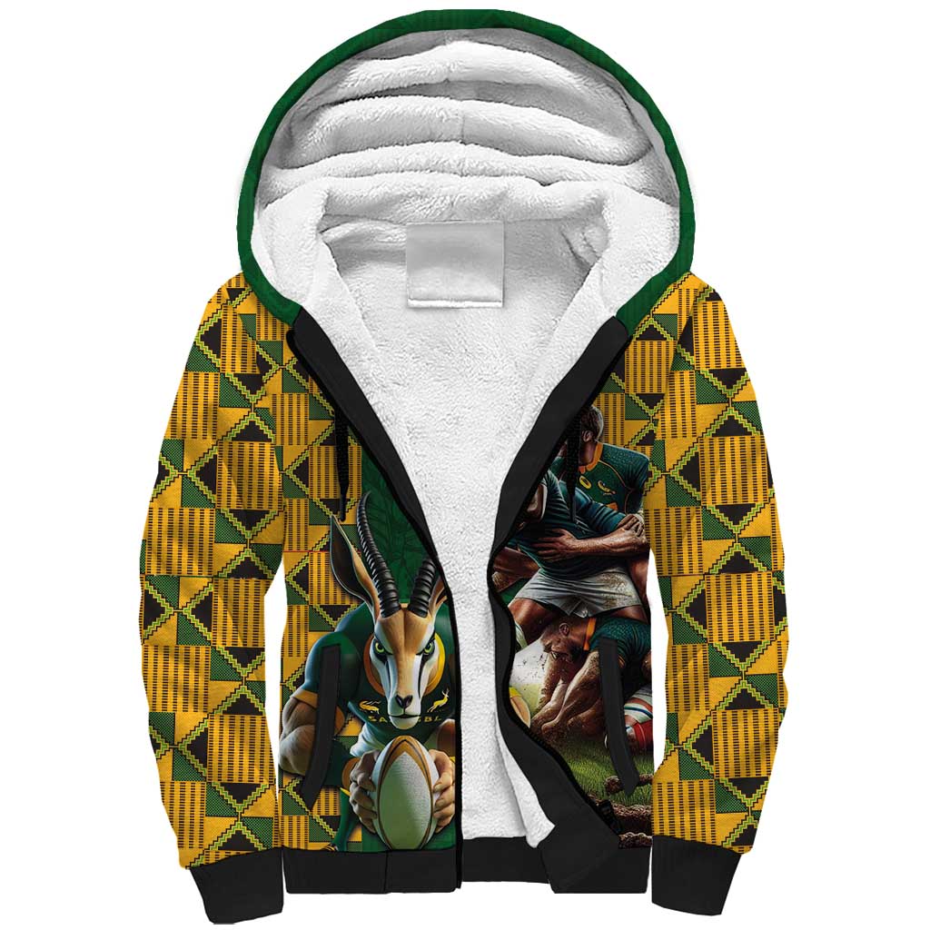 South Africa Rugby Sherpa Hoodie The Springbok Mascot and Rugby Players Fight for Victory - Wonder Print Shop