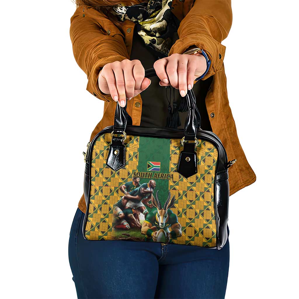 South Africa Rugby Shoulder Handbag The Springbok Mascot and Rugby Players Fight for Victory