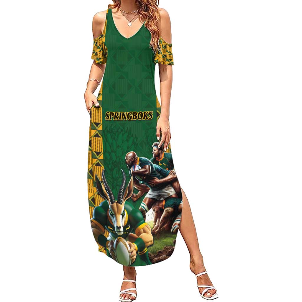 South Africa Rugby Summer Maxi Dress The Springbok Mascot and Rugby Players Fight for Victory - Wonder Print Shop