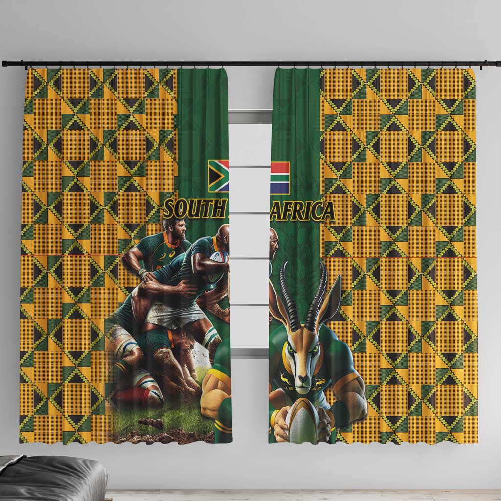 South Africa Rugby Window Curtain The Springbok Mascot and Rugby Players Fight for Victory