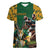 South Africa Rugby Women V-Neck T-Shirt The Springbok Mascot and Rugby Players Fight for Victory