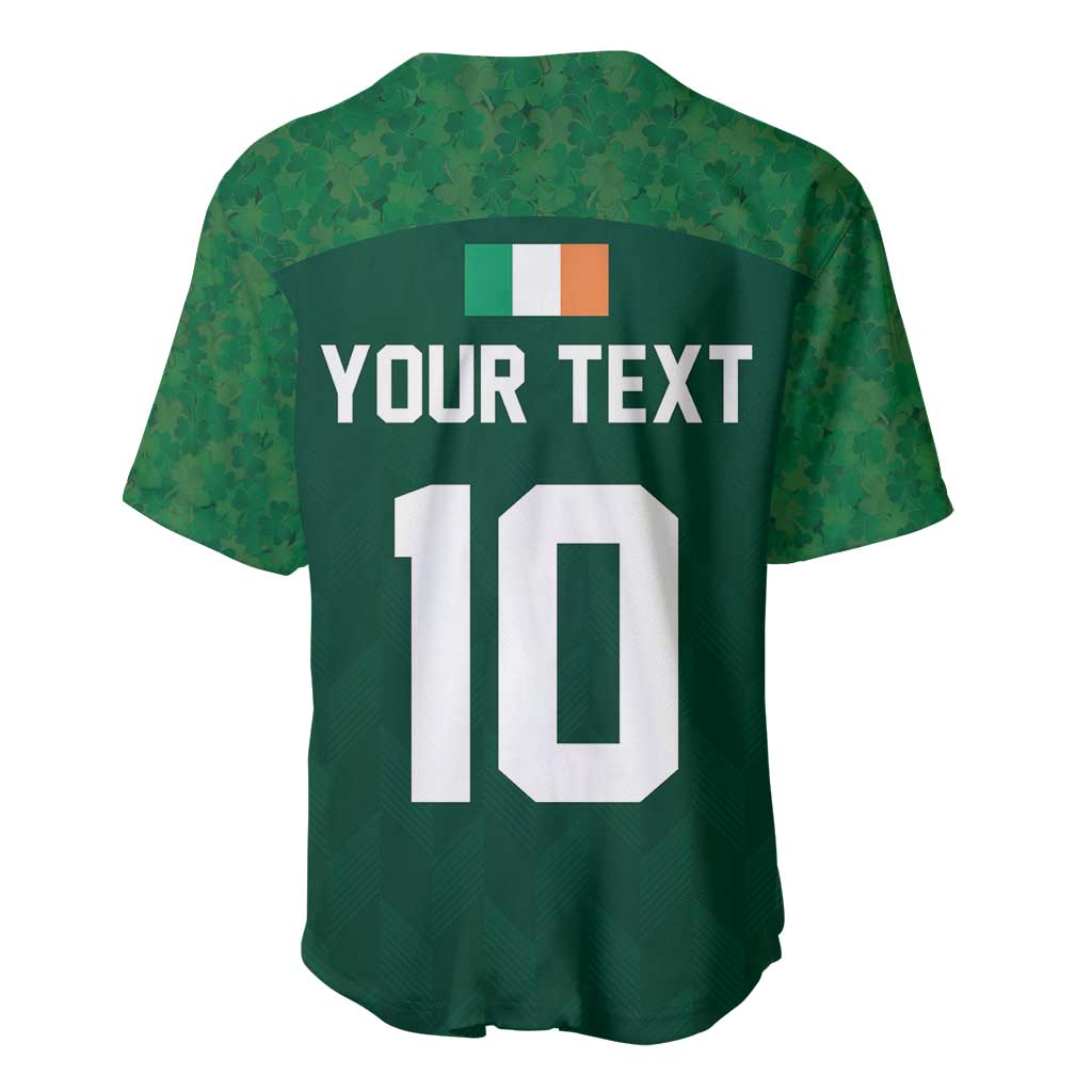 Green back rugby baseball jersey with Irish flag patch, YOUR TEXT, number 10